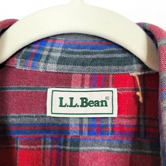 Vintage 90's L.L. Bean Red Gray Plaid Oversized Heavy Button Up Shirt Shacket - Picture 5 of 5